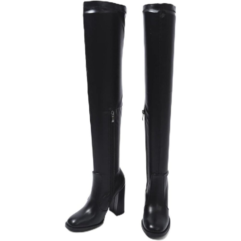 🆕Women Black 1 Thigh High Over The Knee Leather Heels Long Sexy Round Toe Boots